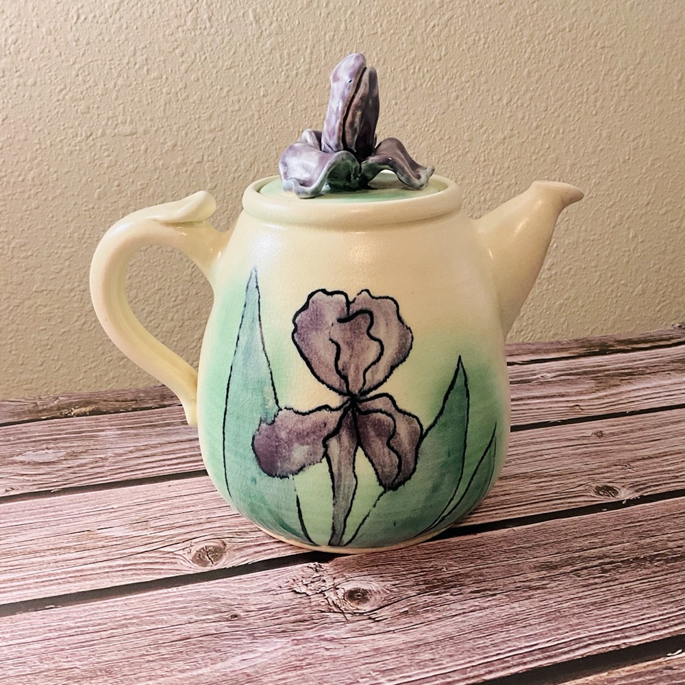 Handmade Artisan Floral Teapot signed Elam- one of a kind